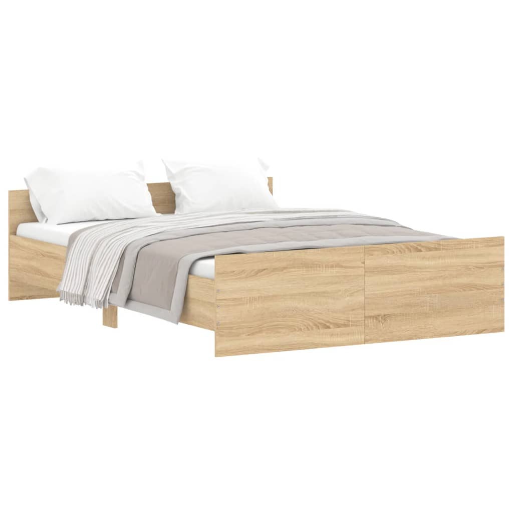 Bed Frame with Headboard and Footboard Sonoma Oak 135x190 cm