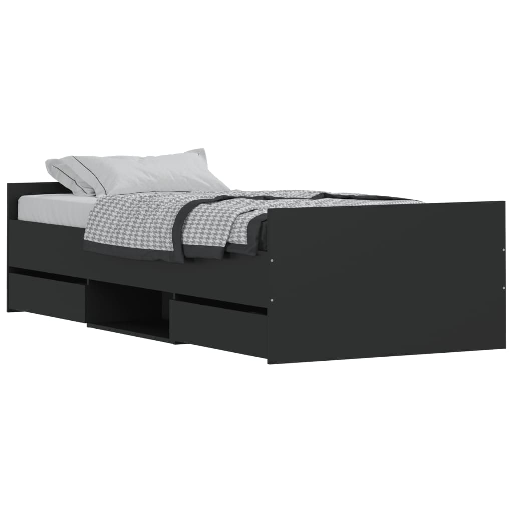 Bed Frame with Headboard and Footboard Black 92x187 cm Single Size
