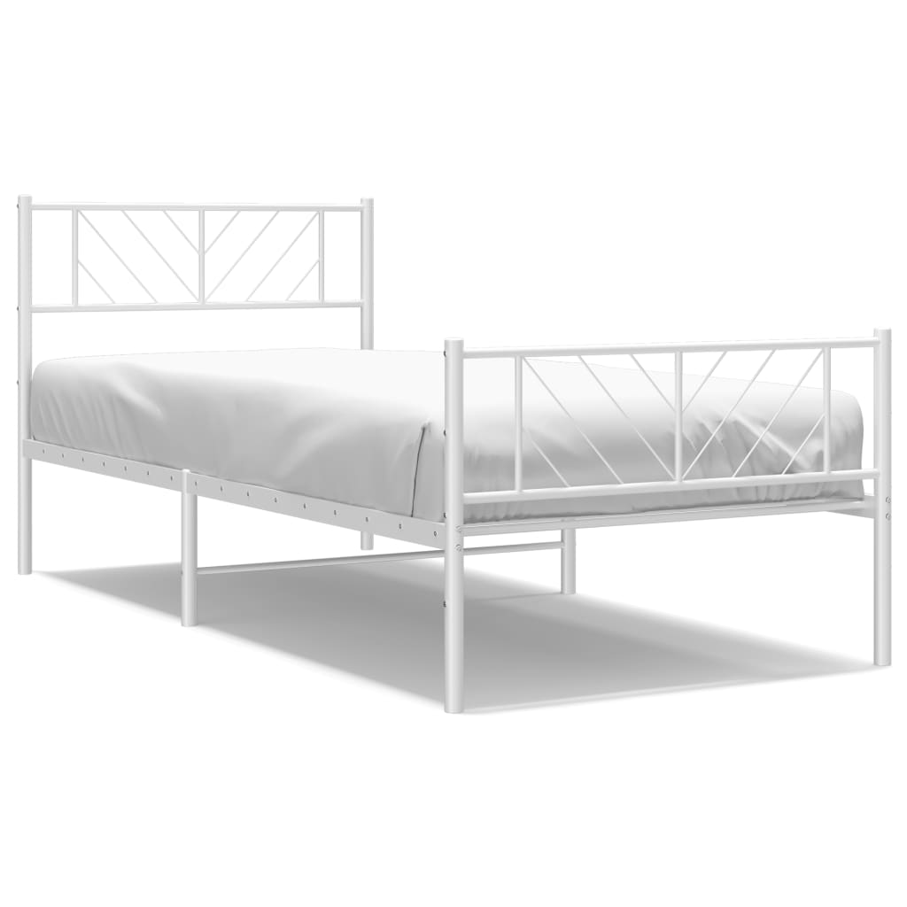 Metal Bed Frame with Headboard and Footboard White 107x203 cm - Newstart Furniture