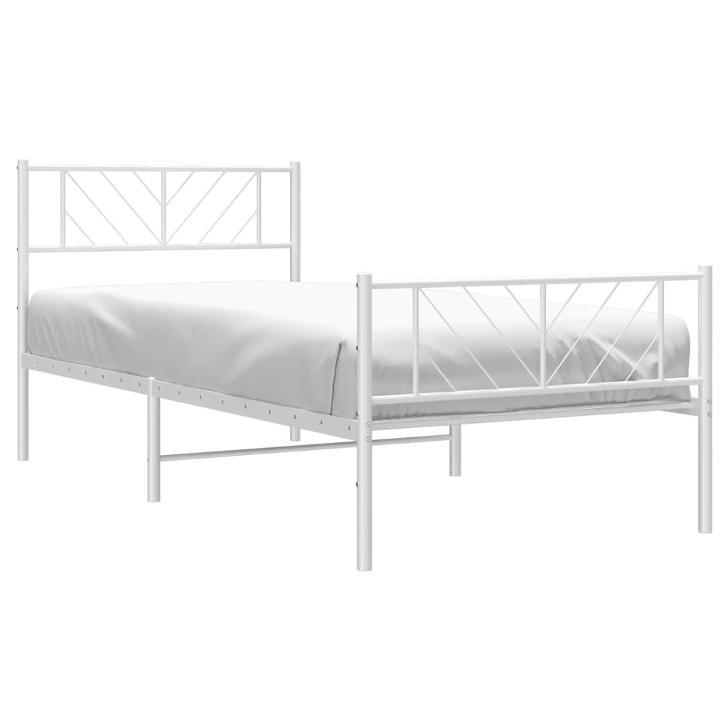 Metal Bed Frame with Headboard and Footboard White 107x203 cm - Newstart Furniture