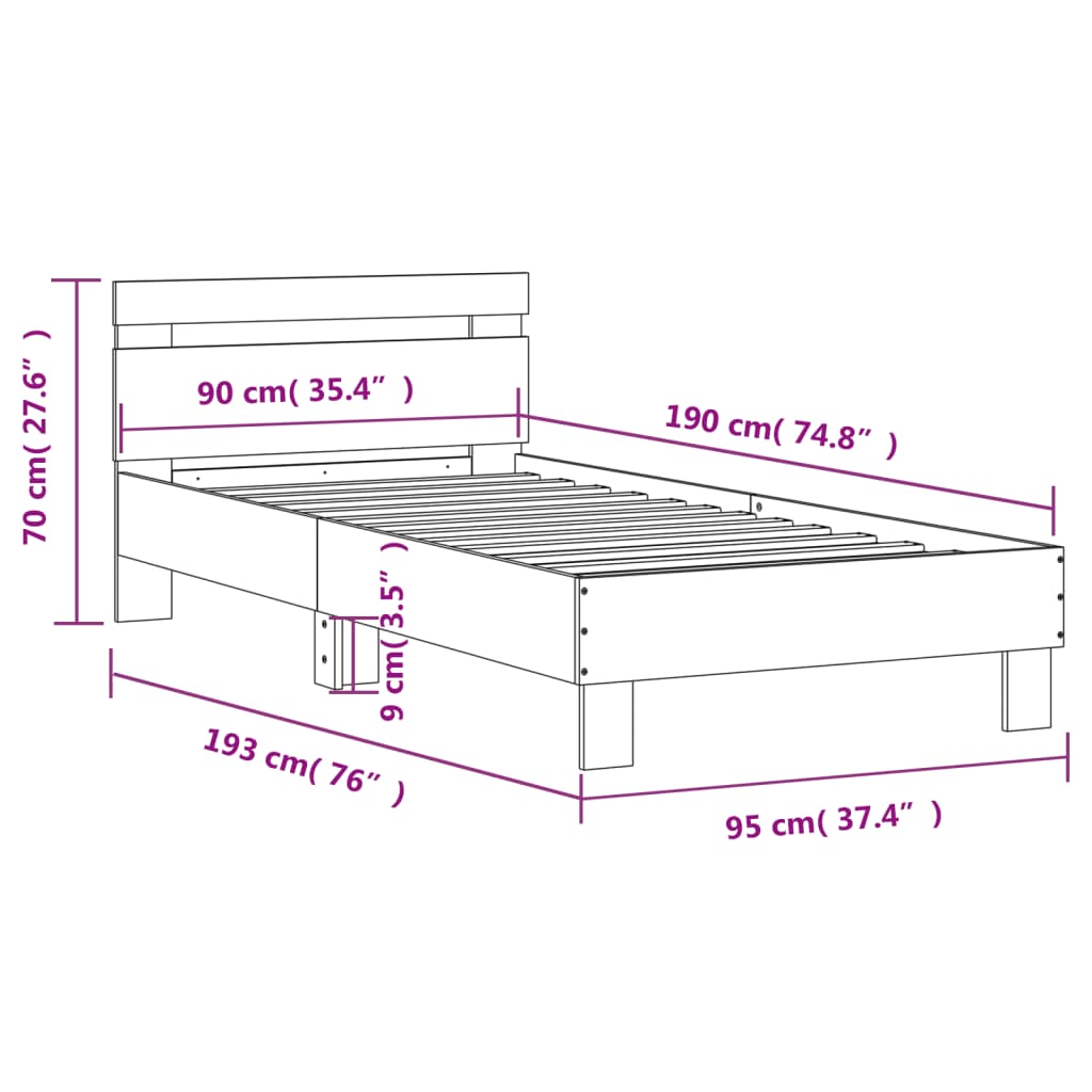 Bed Frame with Headboard White 90x190 cm Engineered wood