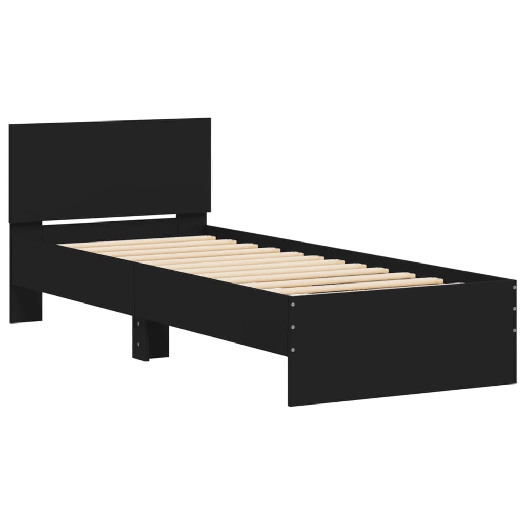 Bed Frame with Headboard and LED Lights Black 90x190 cm