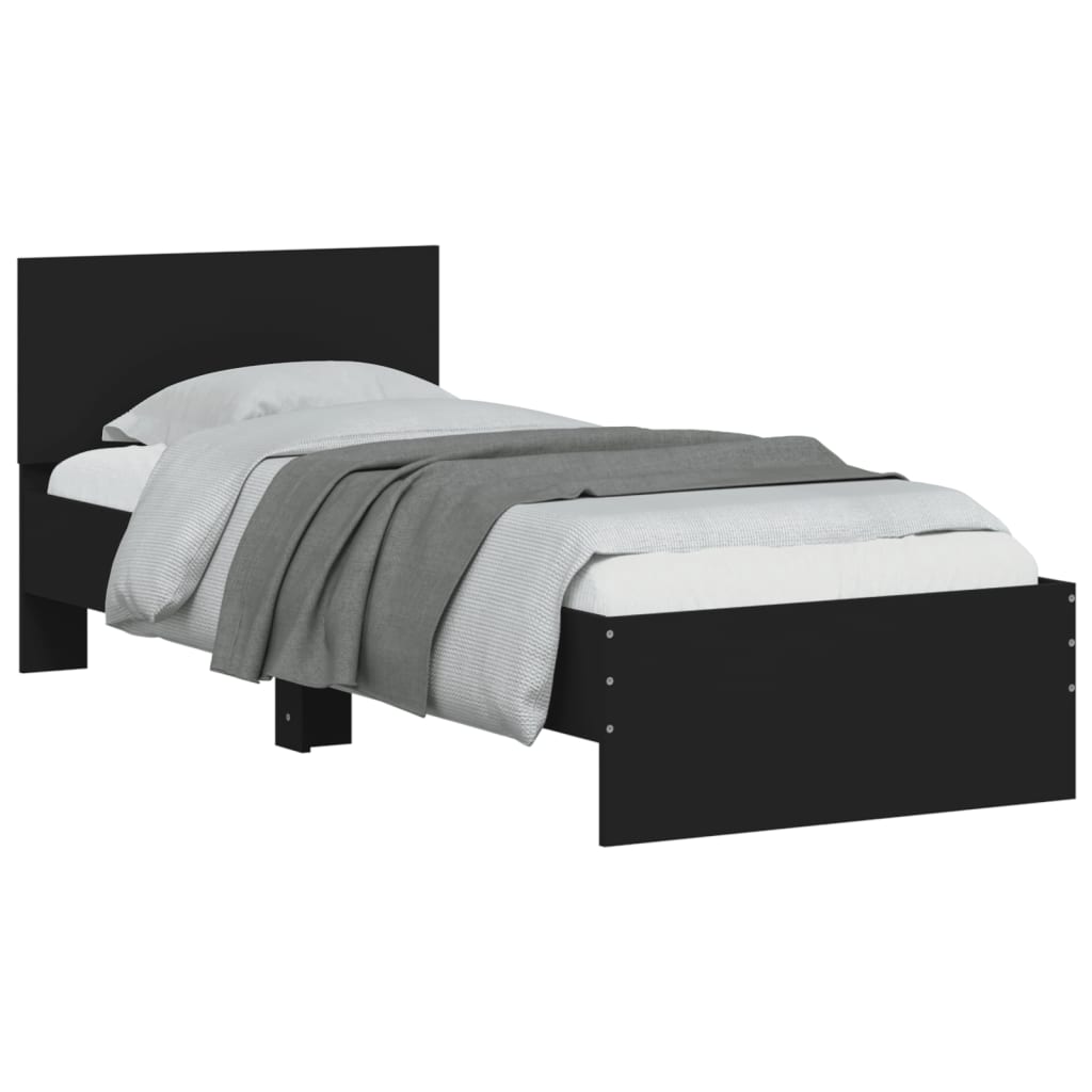Bed Frame with Headboard and LED Lights Black 90x190 cm