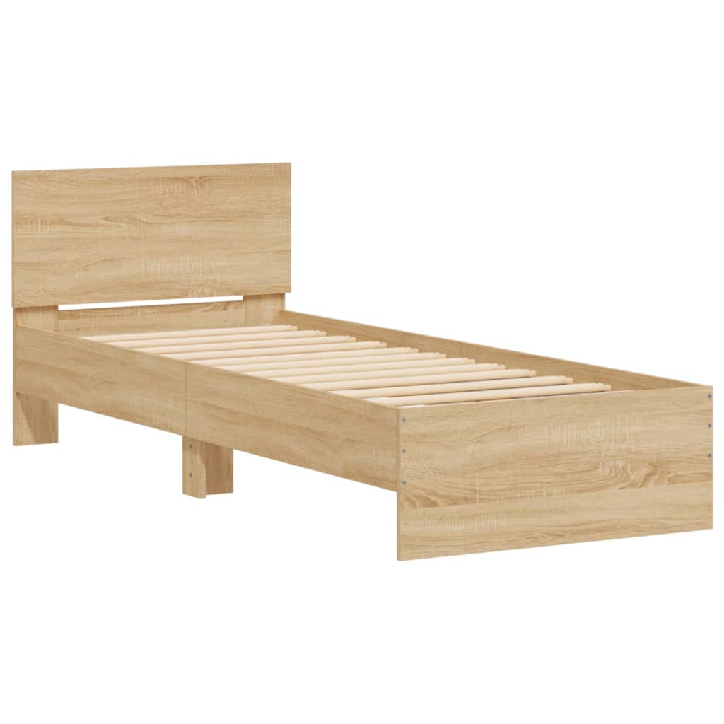 Bed Frame with Headboard and LED Lights Sonoma Oak 90x190 cm