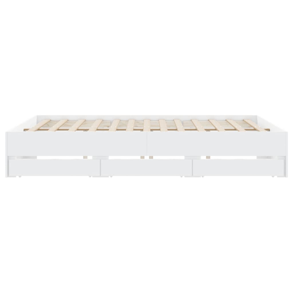 Bed Frame with Drawers White 183x203 cm King Size Engineered Wood