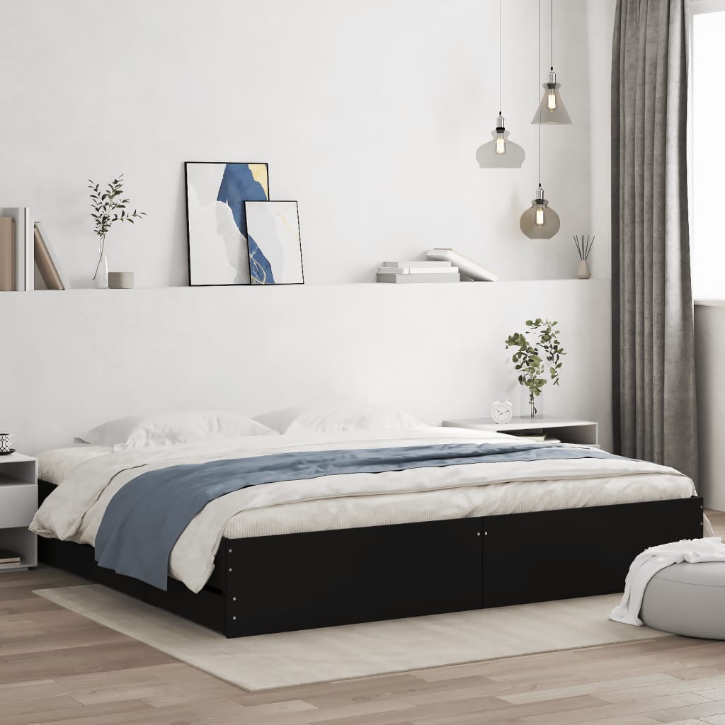 Bed Frame with Drawers Black 183x203 cm King Size Engineered Wood