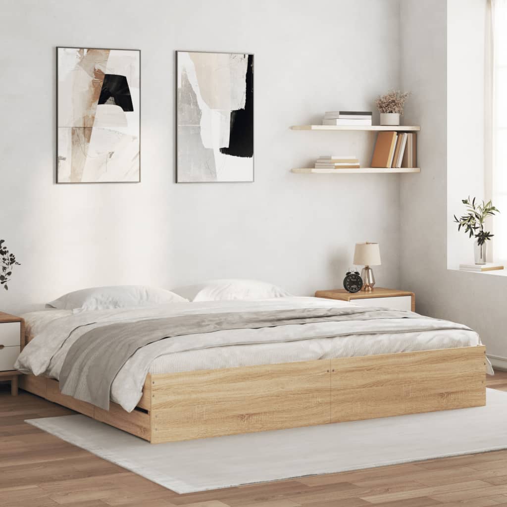 Bed Frame with Drawers Sonoma Oak 183x203 cm King Size Engineered Wood