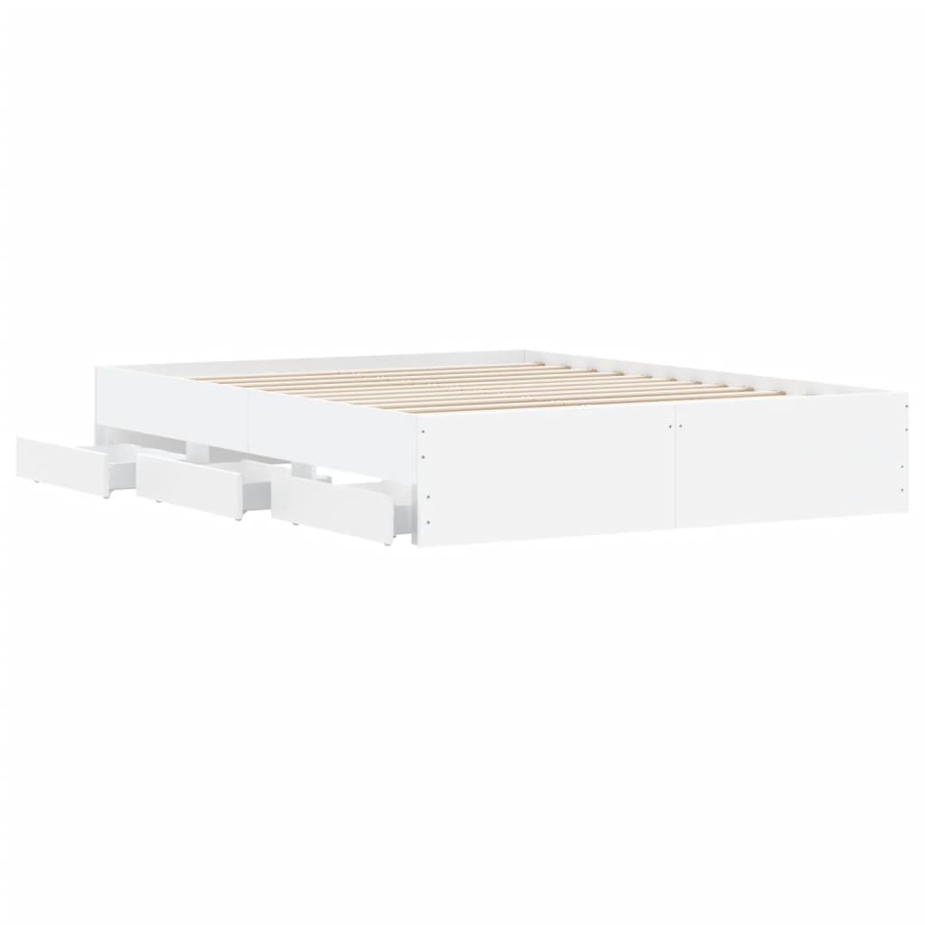 Bed Frame with Drawers White 150x200 cm Engineered Wood