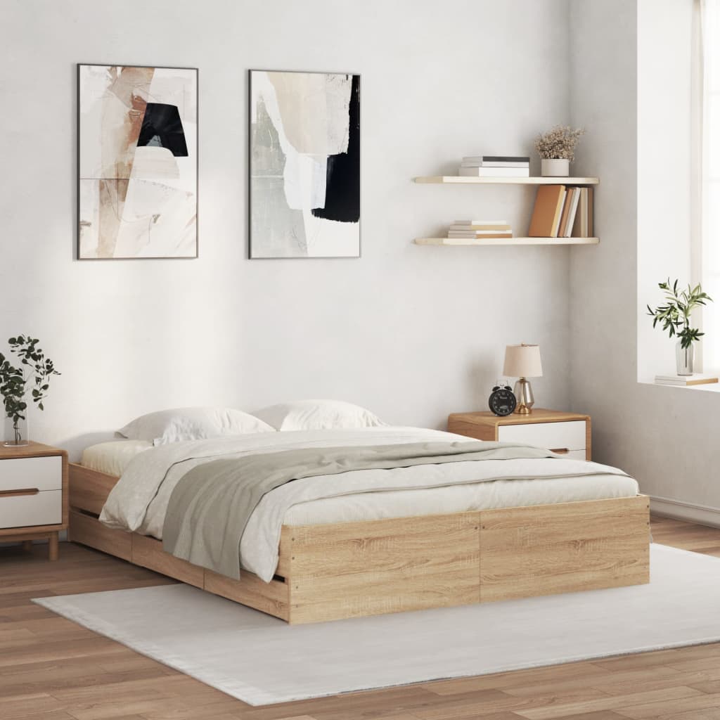 Bed Frame with Drawers Sonoma Oak 150x200 cm Engineered Wood