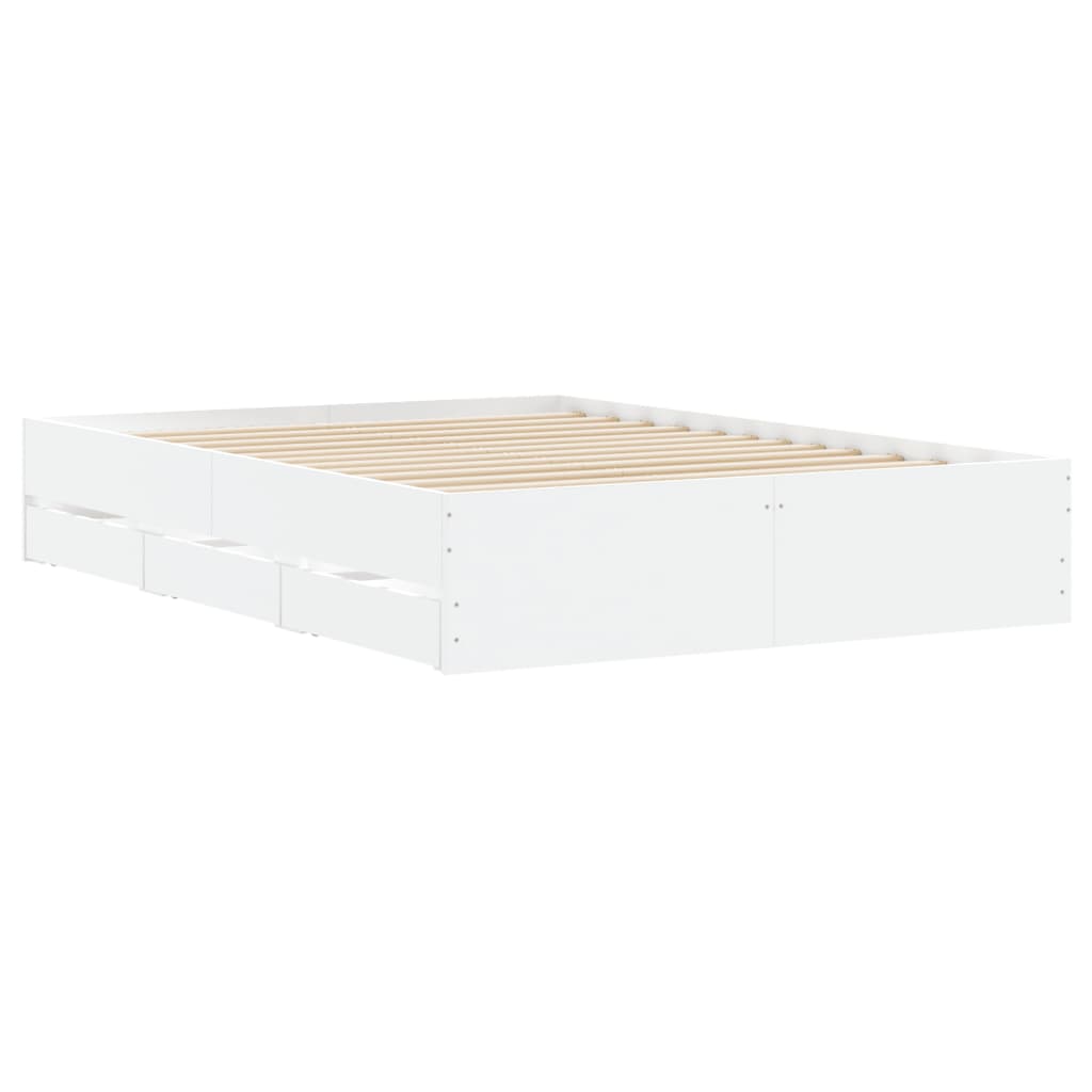 Bed Frame with Drawers White 135x190 cm Engineered Wood