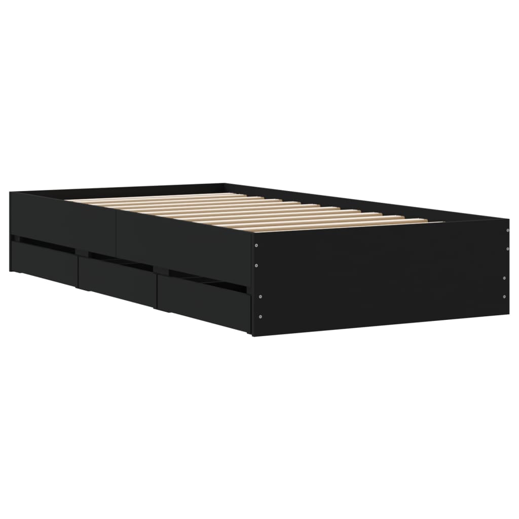 Bed Frame with Drawers Black 90x190 cm Engineered Wood