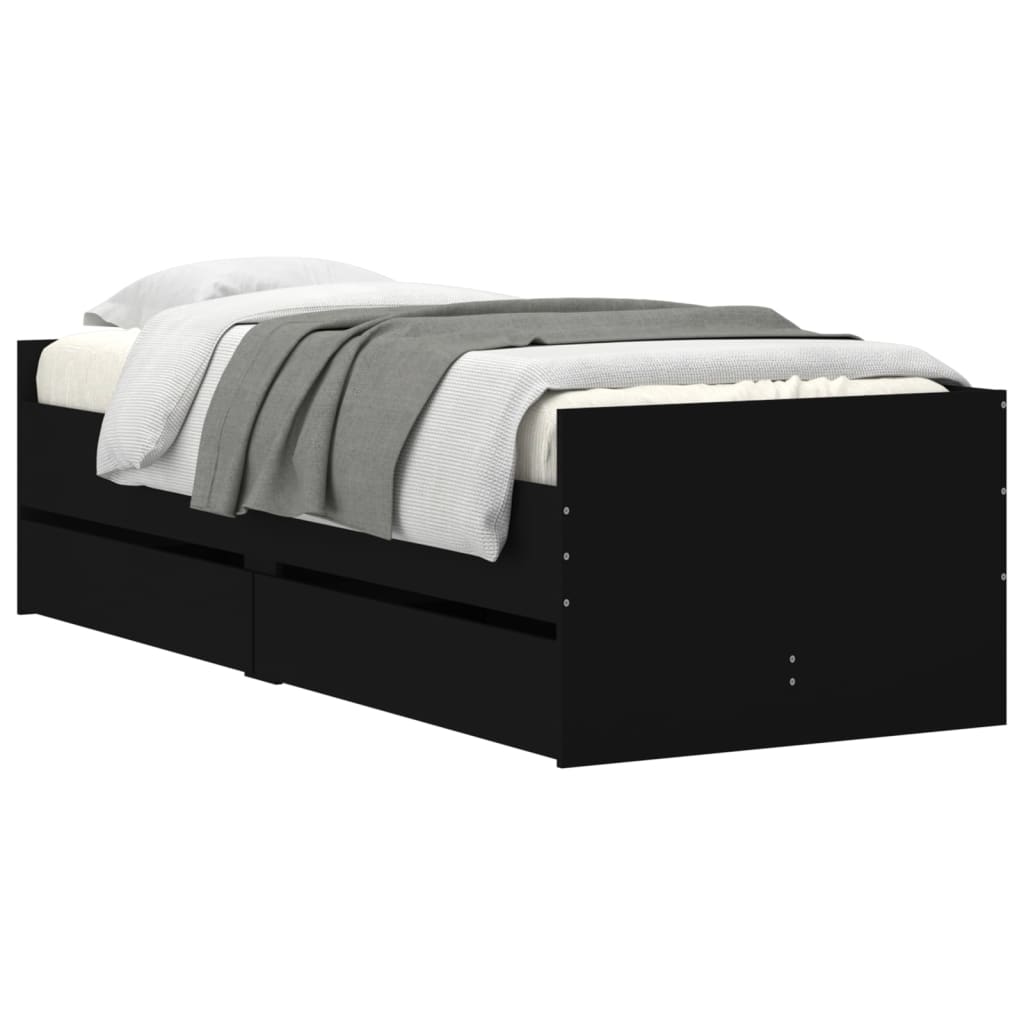 Bed Frame with Drawers Black 90x190 cm
