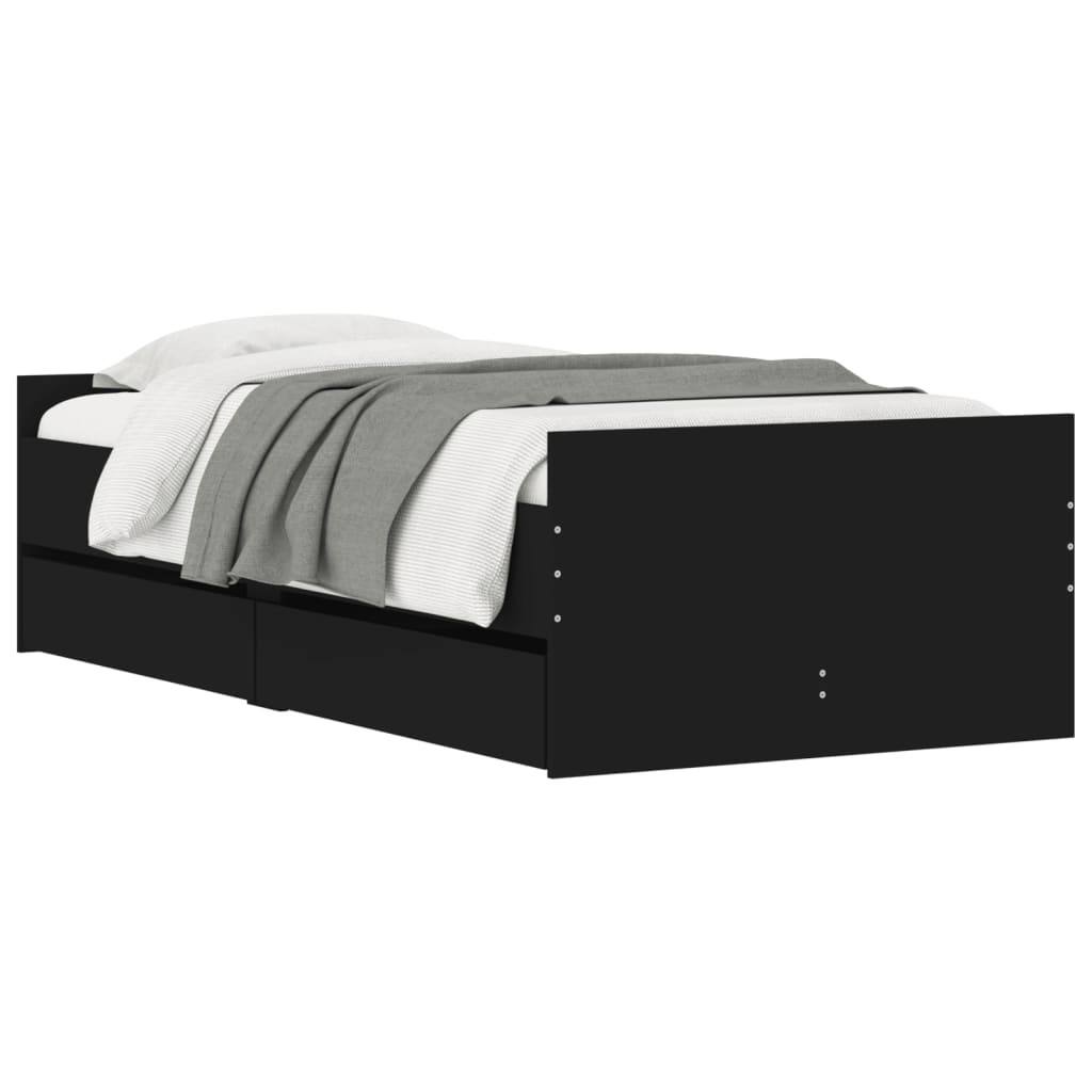 Bed Frame with Drawers Black 90x190 cm
