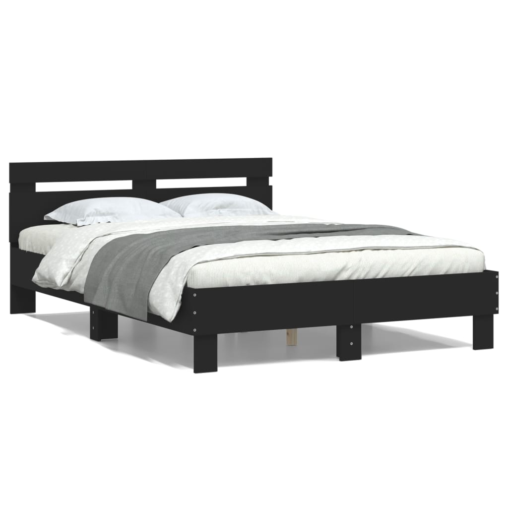 Bed Frame with Headboard Black 135x190 cm Engineered Wood