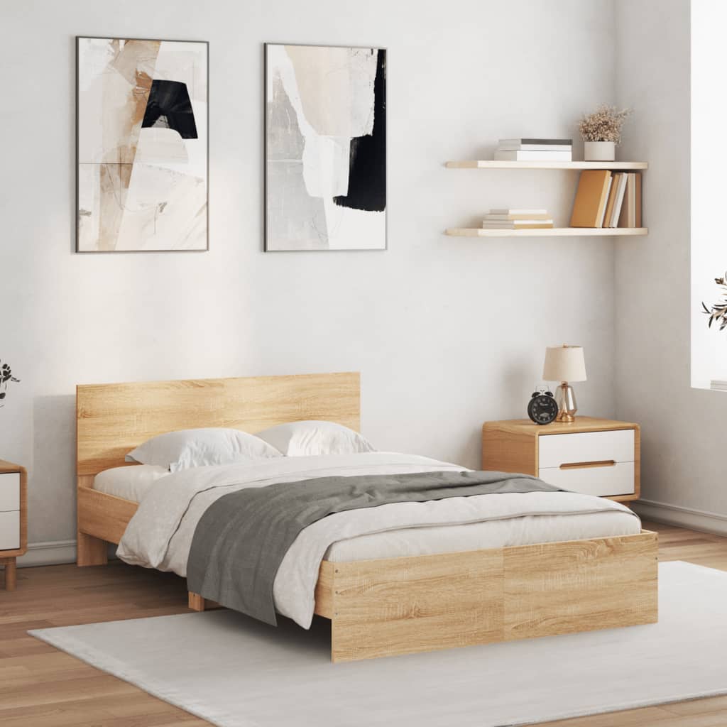 Bed Frame with Headboard Sonoma Oak 135x190 cm