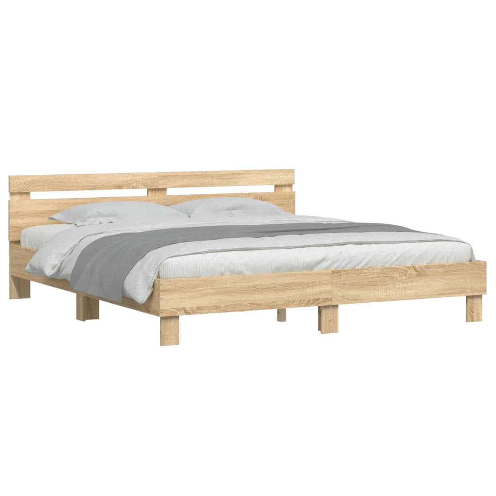 Bed Frame with Headboard and LED Sonoma Oak 183x203 cm King Size