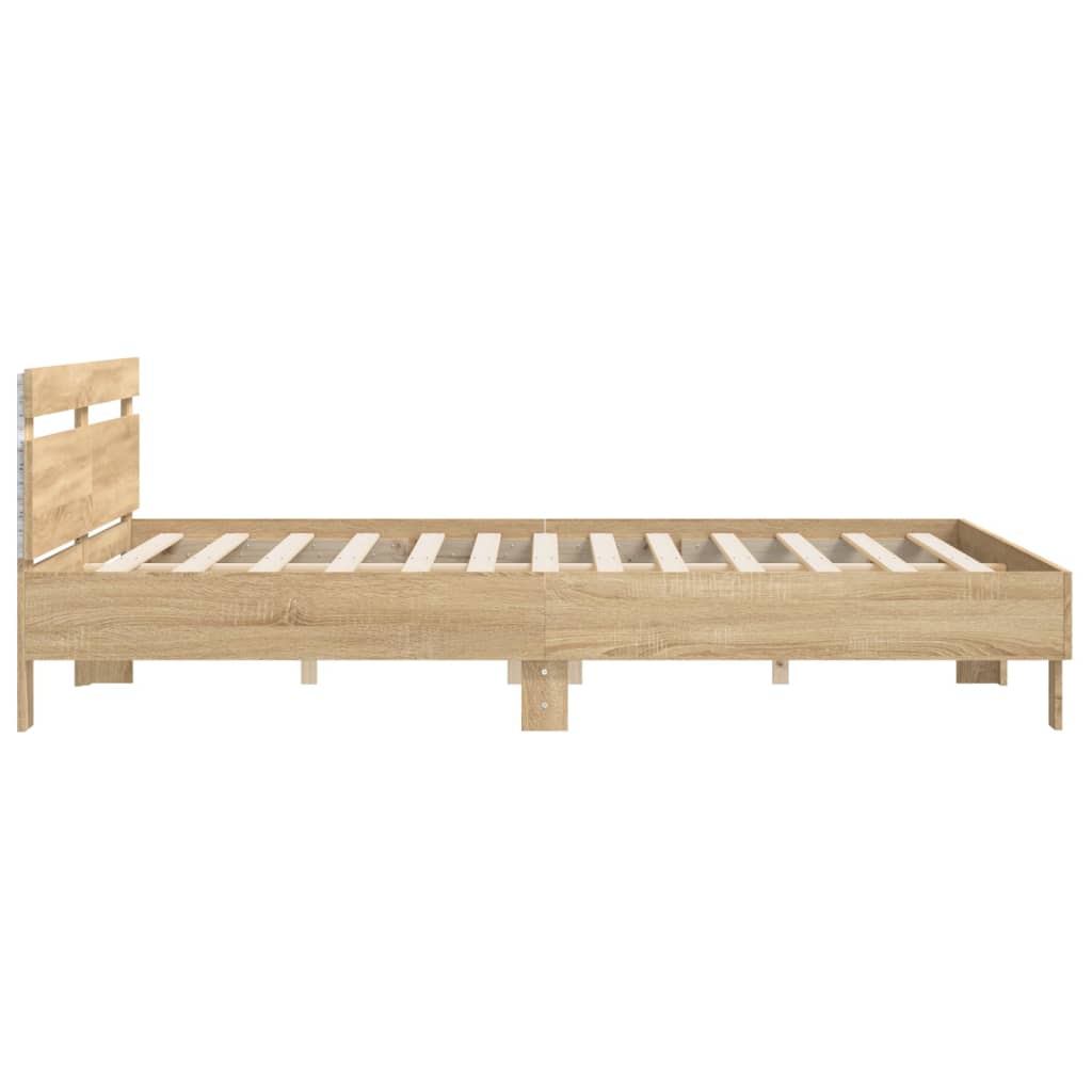 Bed Frame with Headboard and LED Sonoma Oak 183x203 cm King Size