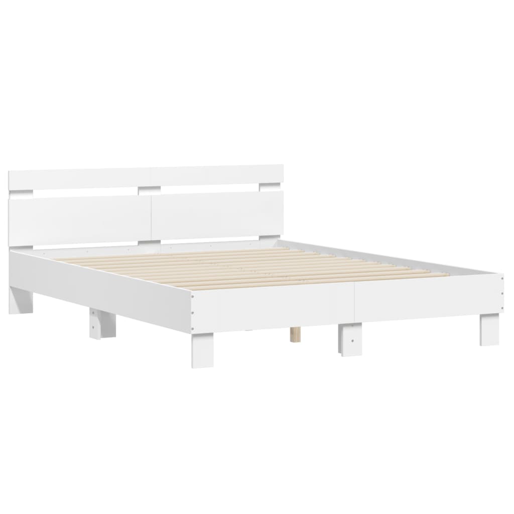 Bed Frame with Headboard and LED White 150x200 cm