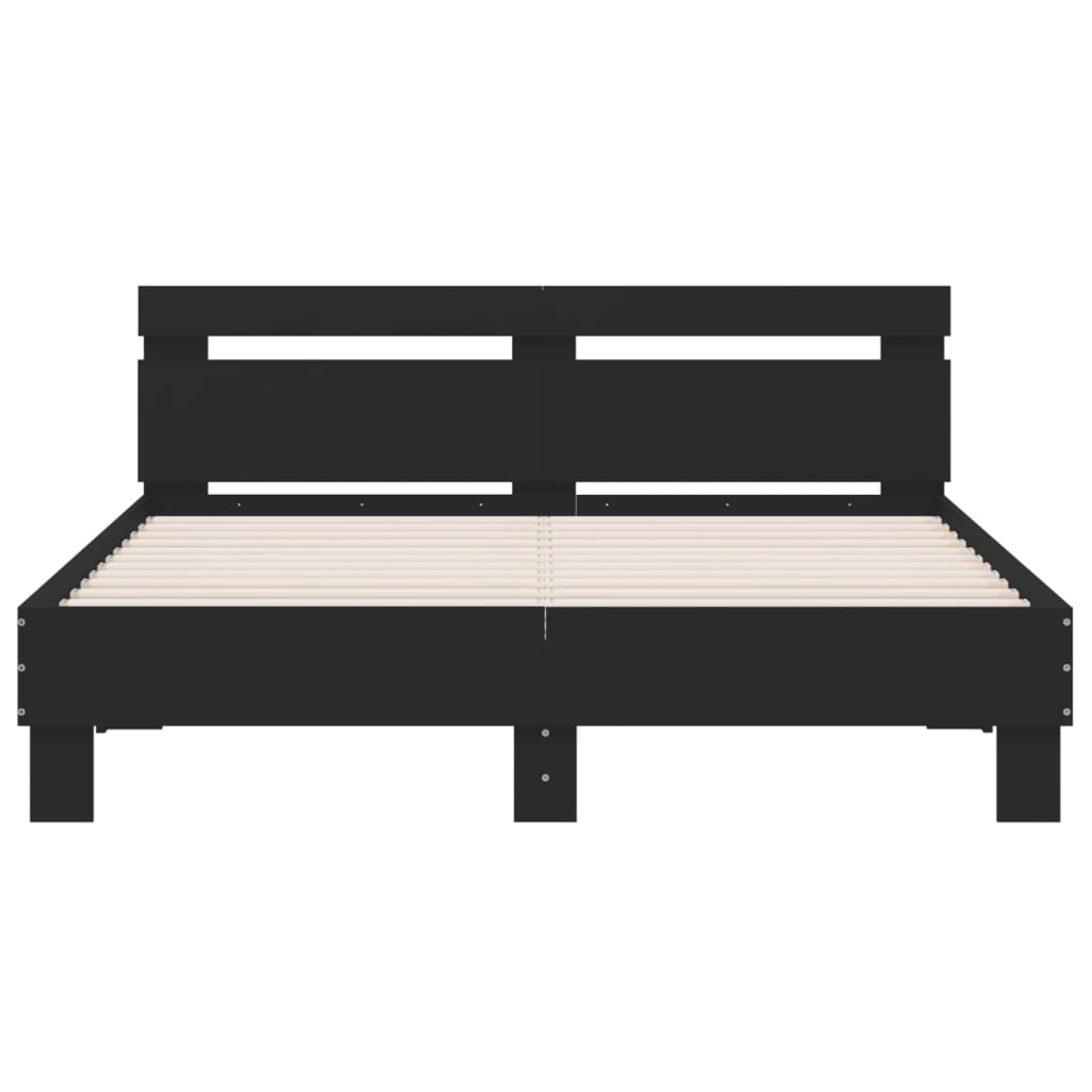 Bed Frame with Headboard and LED Black 150x200 cm