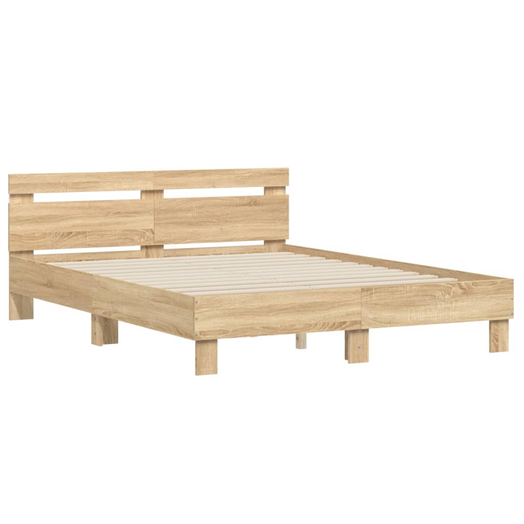 Bed Frame with Headboard and LED Sonoma Oak 150x200 cm