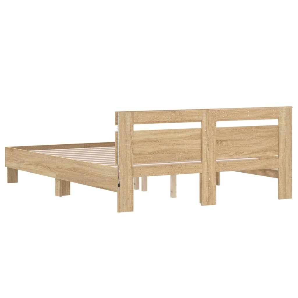 Bed Frame with Headboard and LED Sonoma Oak 150x200 cm