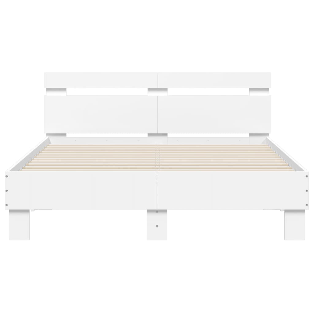 Bed Frame with Headboard and LED White 135x190 cm