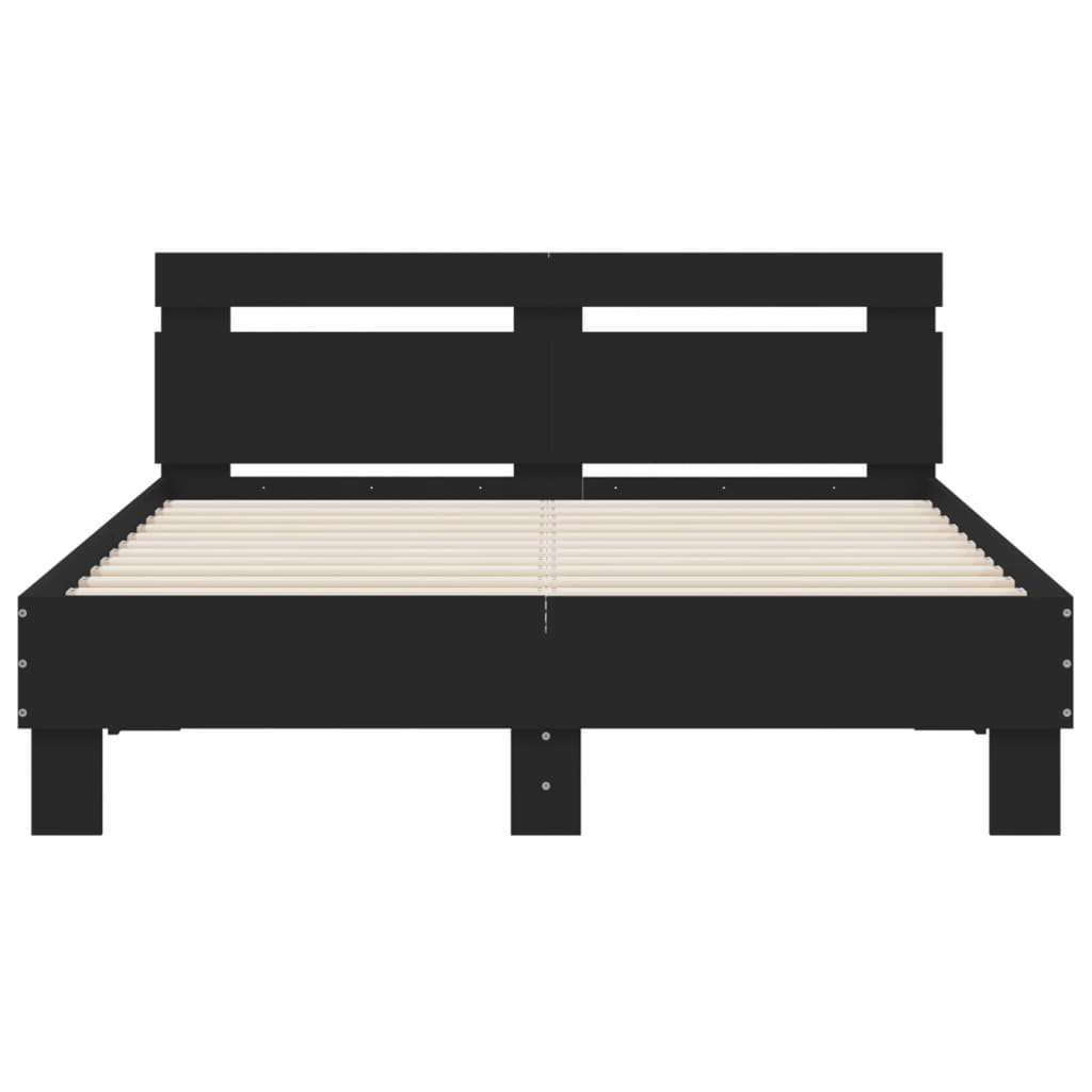 Bed Frame with Headboard and LED Black 135x190 cm