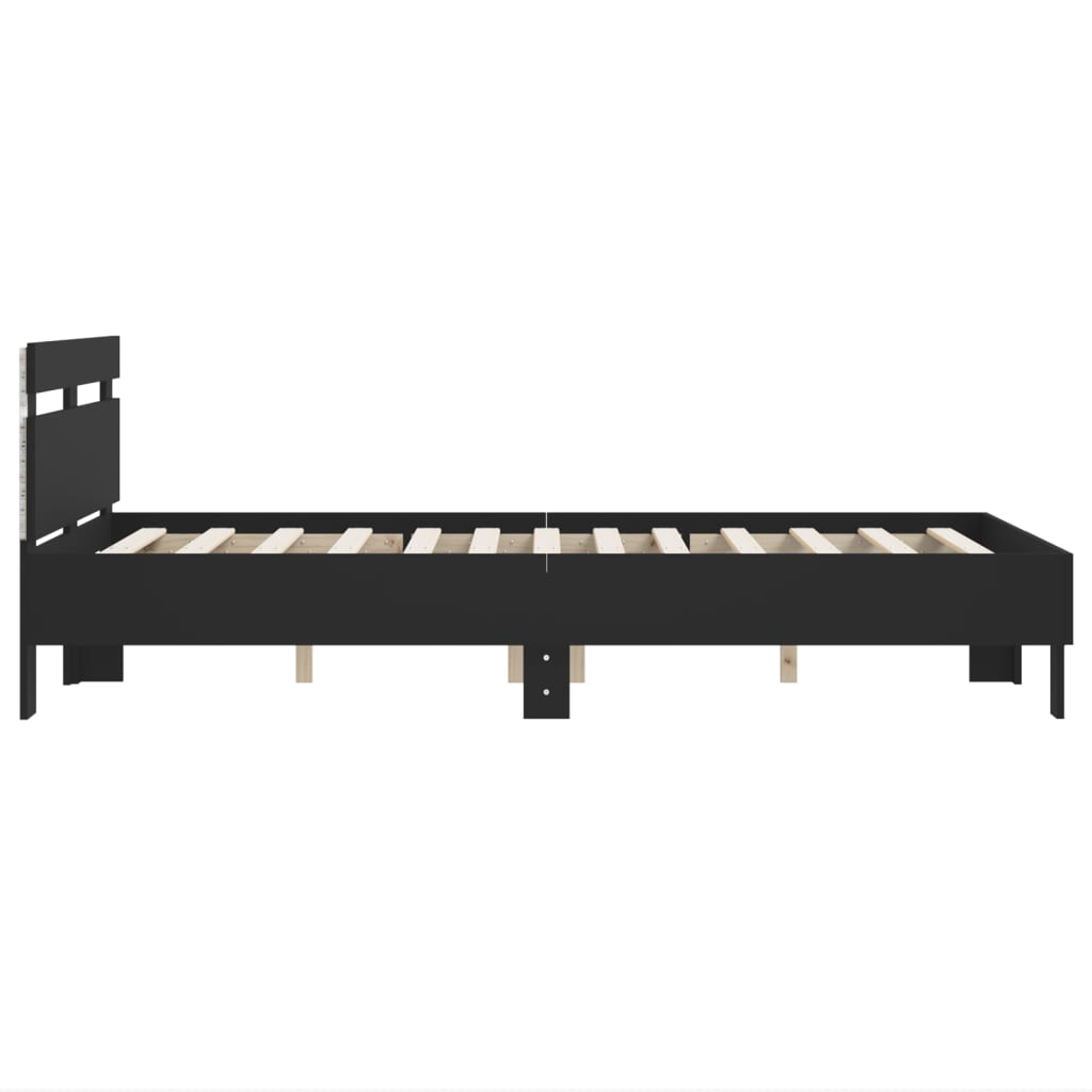 Bed Frame with Headboard and LED Black 135x190 cm
