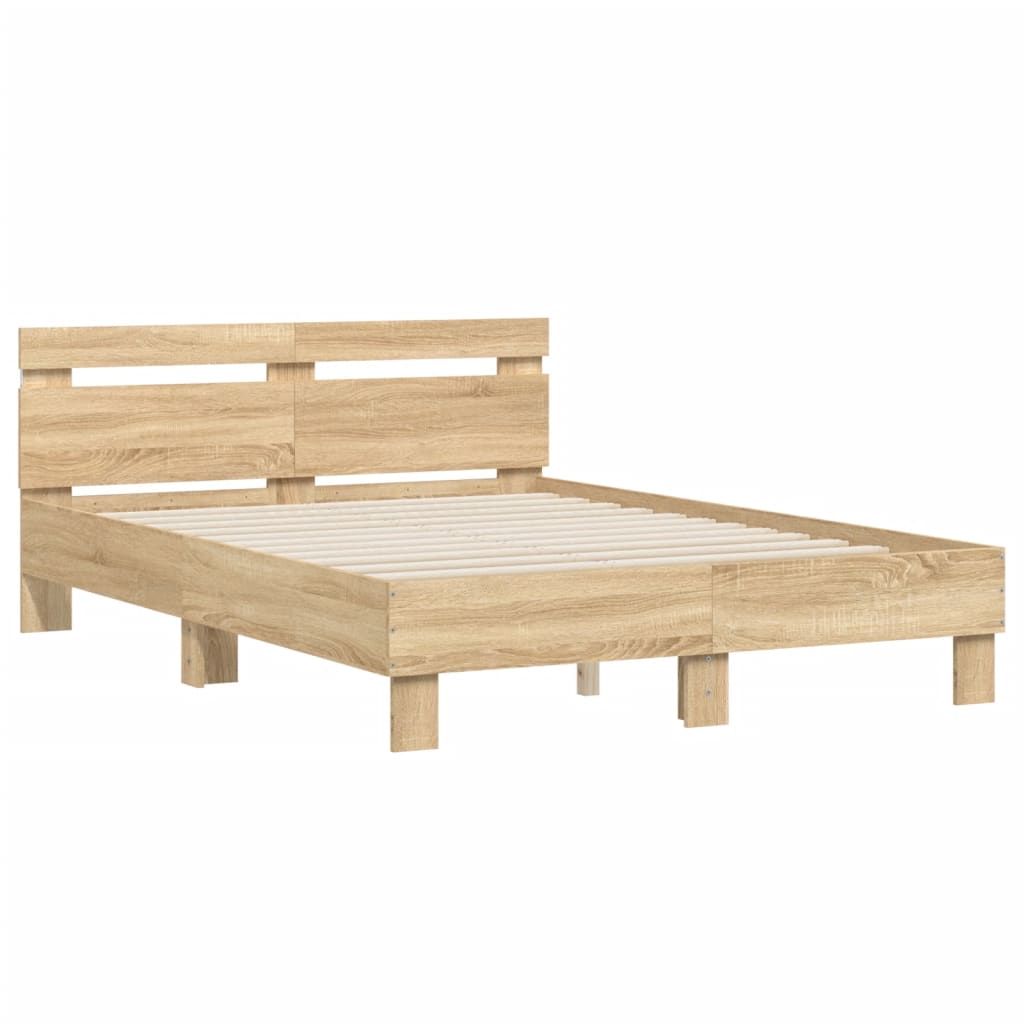 Bed Frame with Headboard and LED Sonoma Oak 135x190 cm