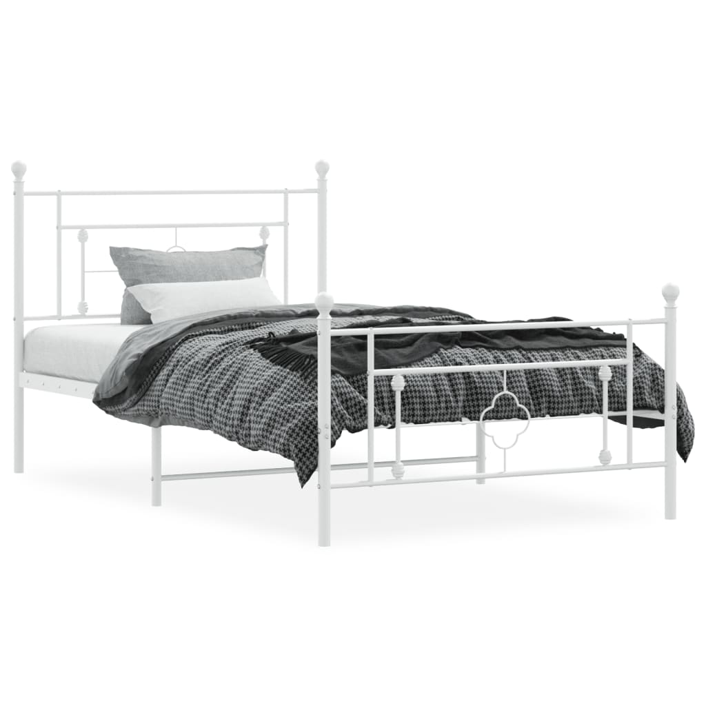 Metal Bed Frame with Headboard and Footboard White 107x203 cm