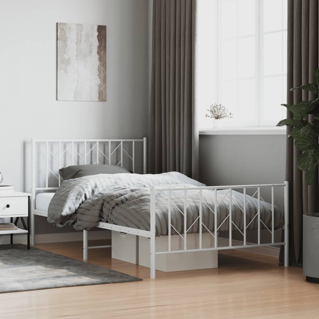 Metal Bed Frame with Headboard and Footboard White 107x203 cm