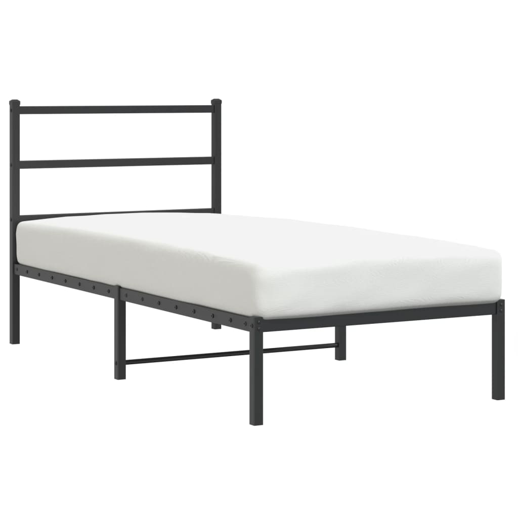 Metal Bed Frame with Headboard Black 90x190 cm