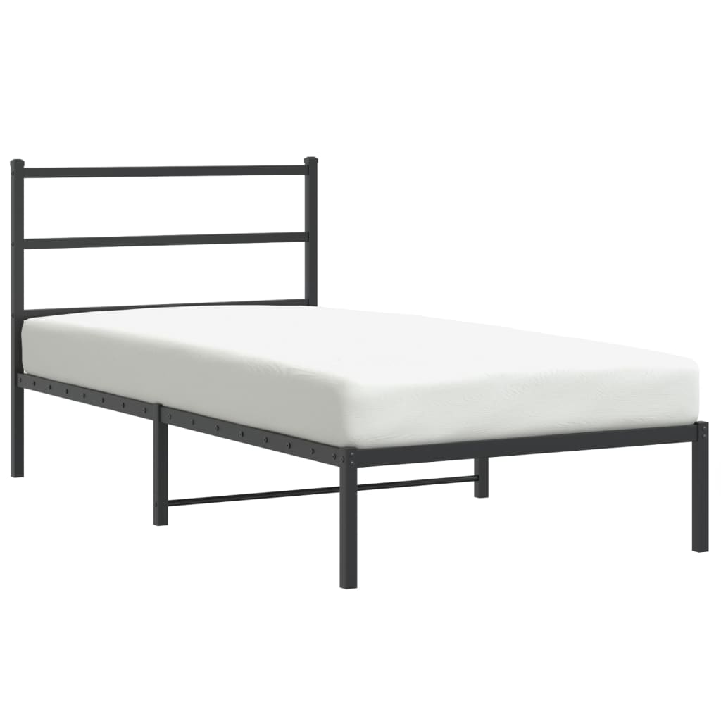 Metal Bed Frame with Headboard Black 106x203 cm