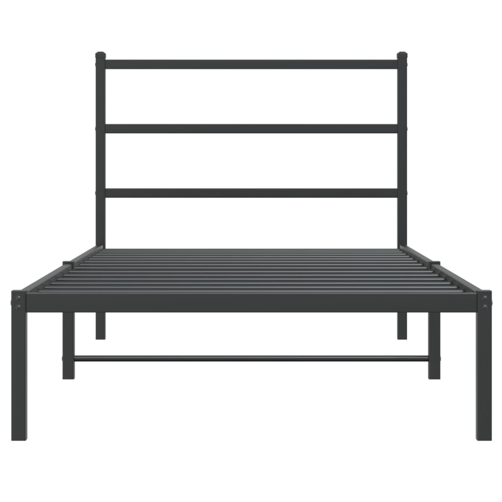 Metal Bed Frame with Headboard Black 106x203 cm