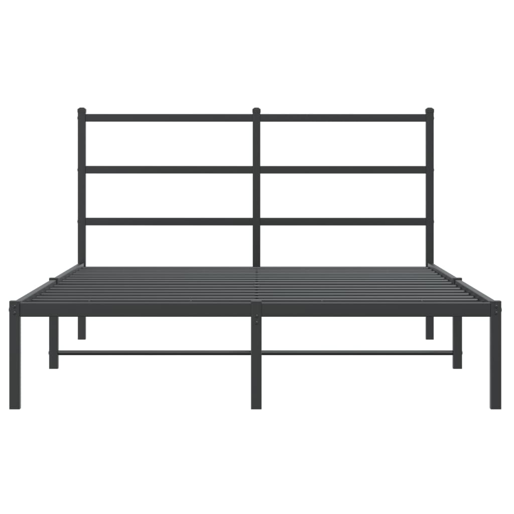 Metal Bed Frame with Headboard Black 135x190 cm