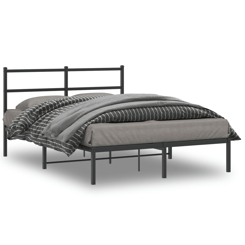 Metal Bed Frame with Headboard Black 135x190 cm
