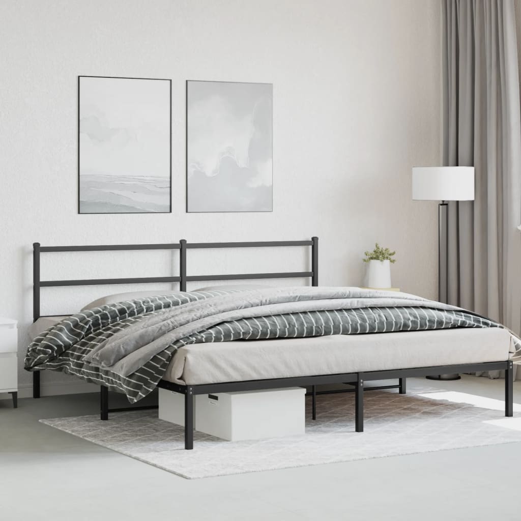 Metal Bed Frame with Headboard Black 183x203 cm King Size