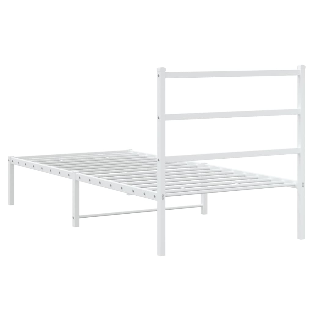 Metal Bed Frame with Headboard White 90x190 cm