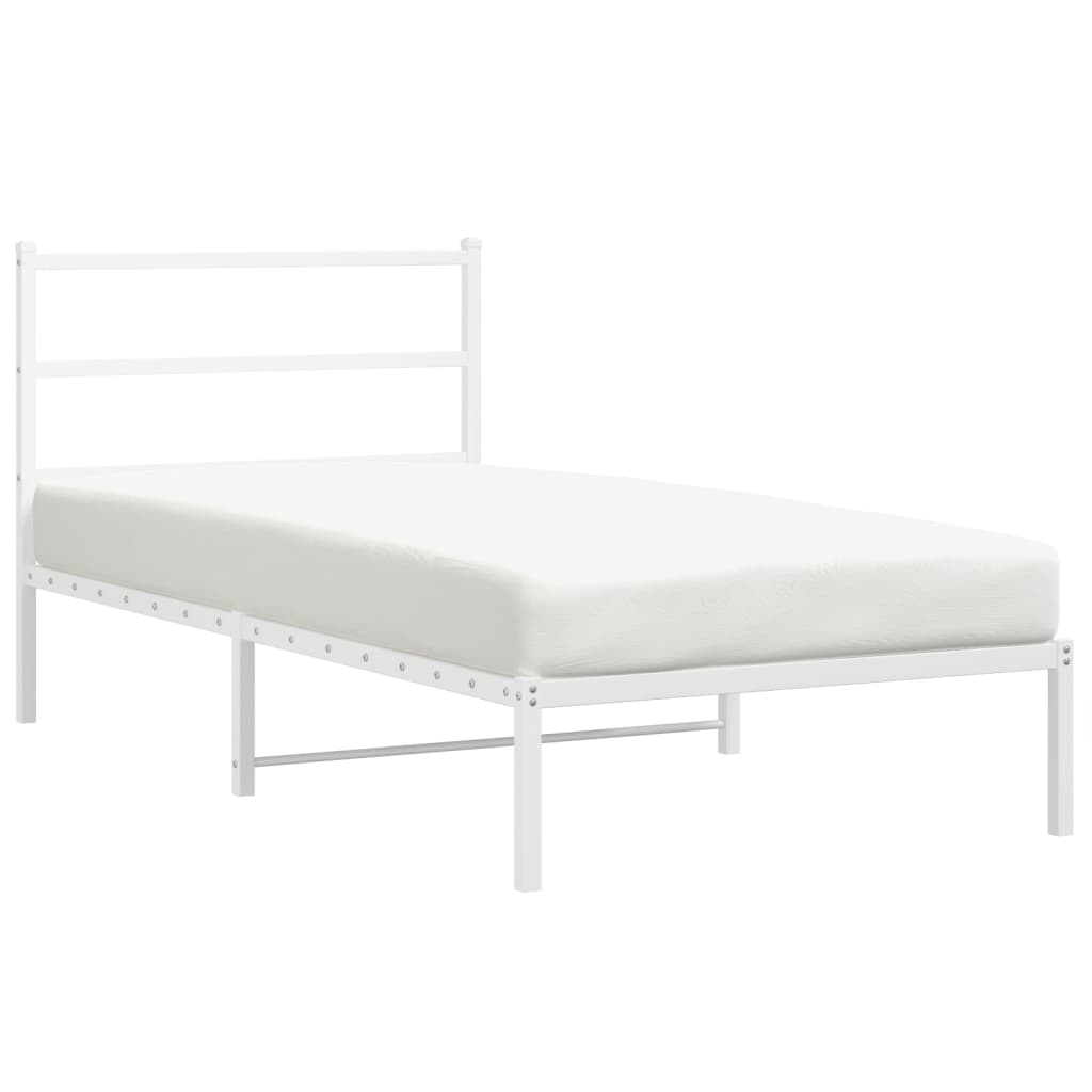 Metal Bed Frame with Headboard White 106x203 cm