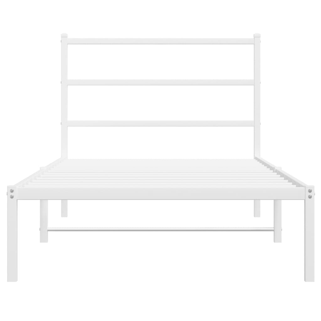 Metal Bed Frame with Headboard White 106x203 cm