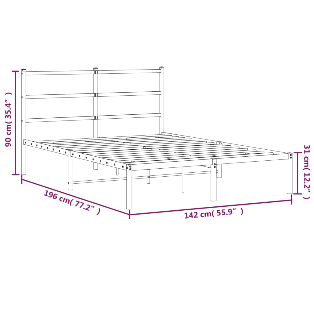 Metal Bed Frame with Headboard White 135x190 cm