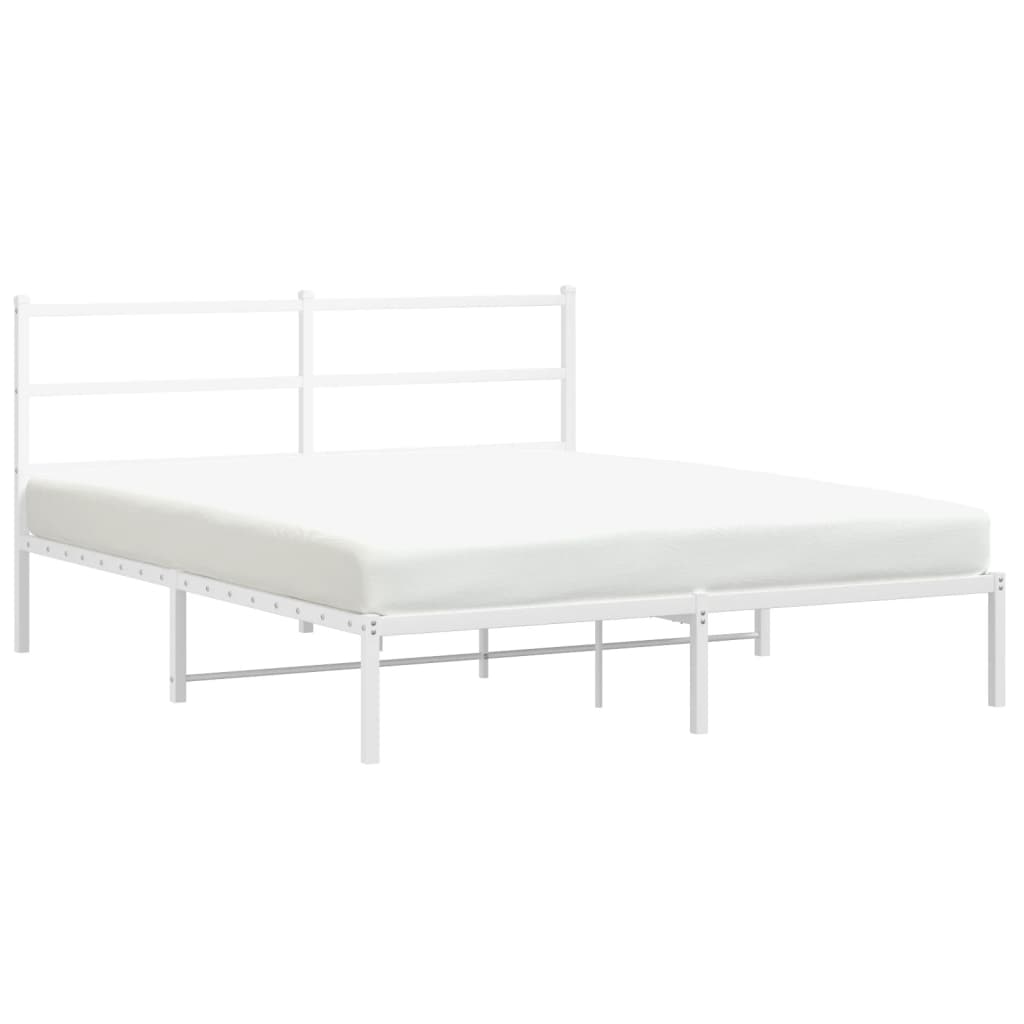 Metal Bed Frame with Headboard White 150x200 cm