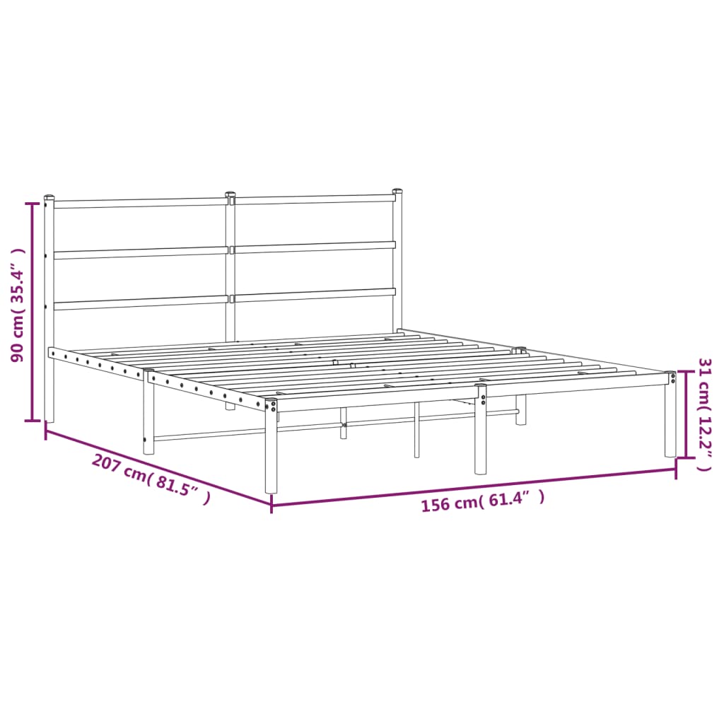 Metal Bed Frame with Headboard White 150x200 cm