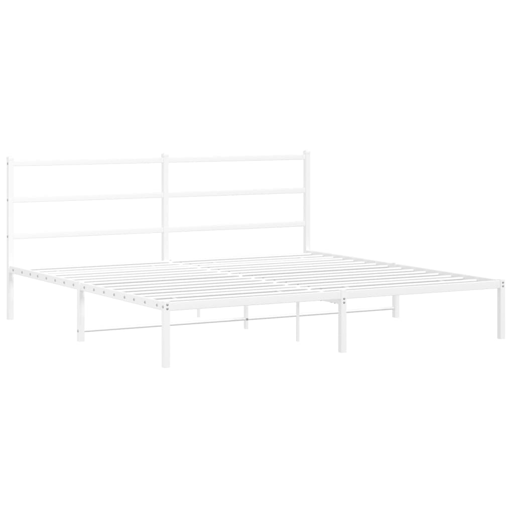Metal Bed Frame with Headboard White 183x203 cm King Size