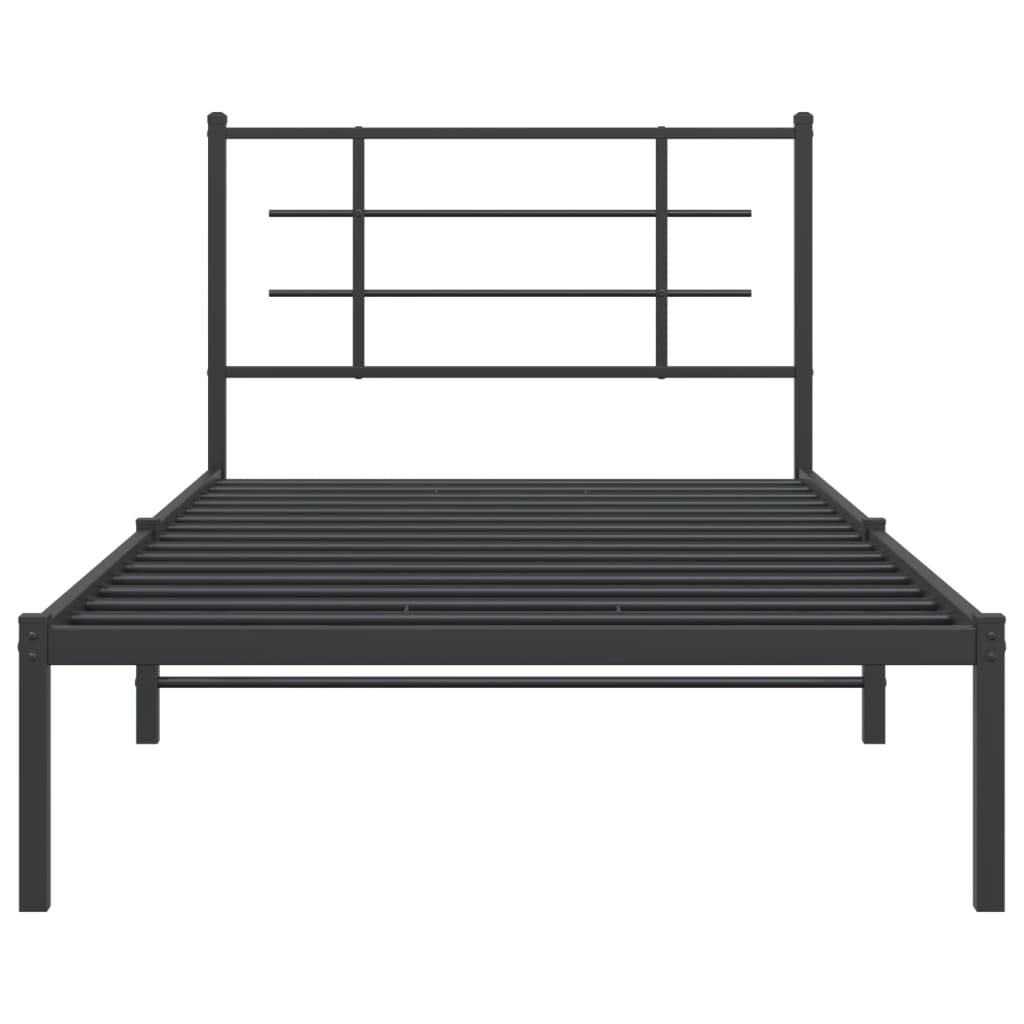 Metal Bed Frame with Headboard Black 107x203 cm