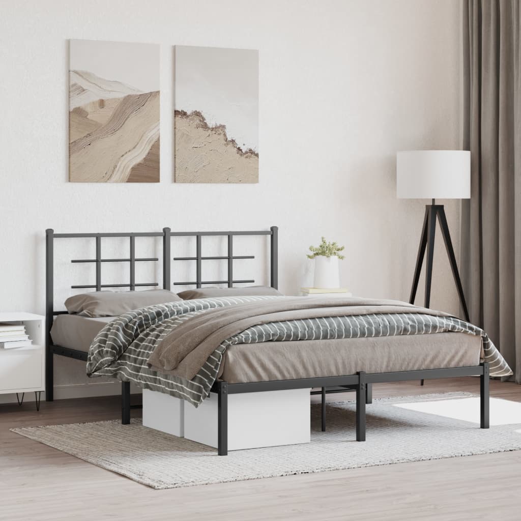 Metal Bed Frame with Headboard Black 135x190 cm
