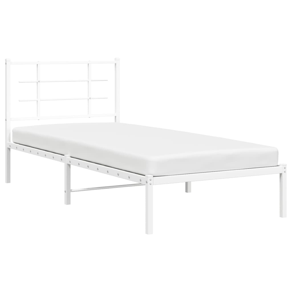 Metal Bed Frame with Headboard White 90x190 cm