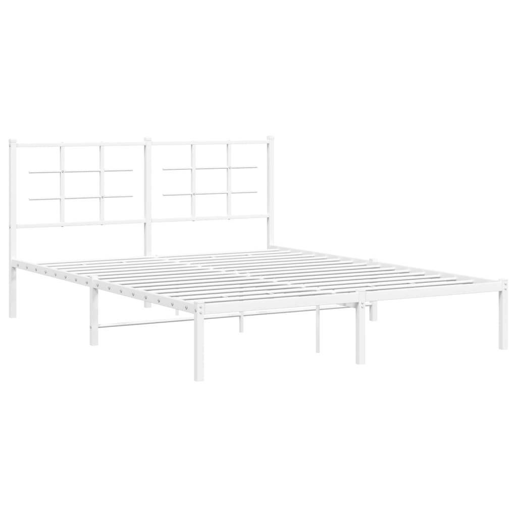 Metal Bed Frame with Headboard White 150x200 cm