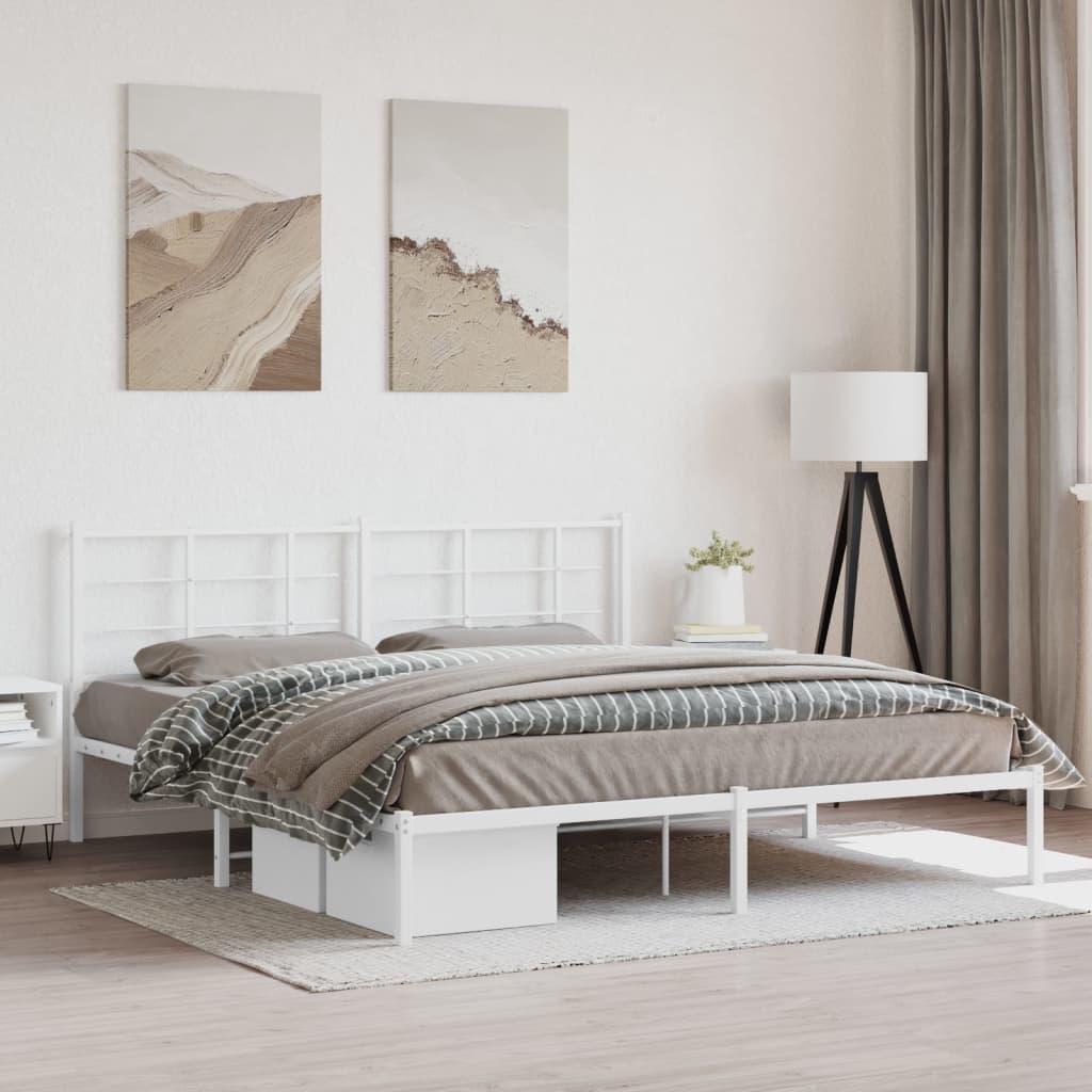 Metal Bed Frame with Headboard White 183x203 cm King Size