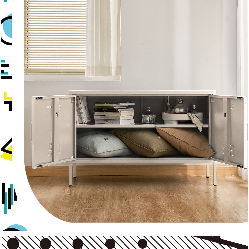 ArtissIn Buffet Sideboard Locker Metal Storage Cabinet - BASE White - Newstart Furniture